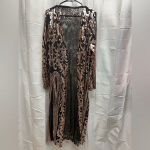 Elegant Black and Gold Sequin Sparkly Blazer Jacket